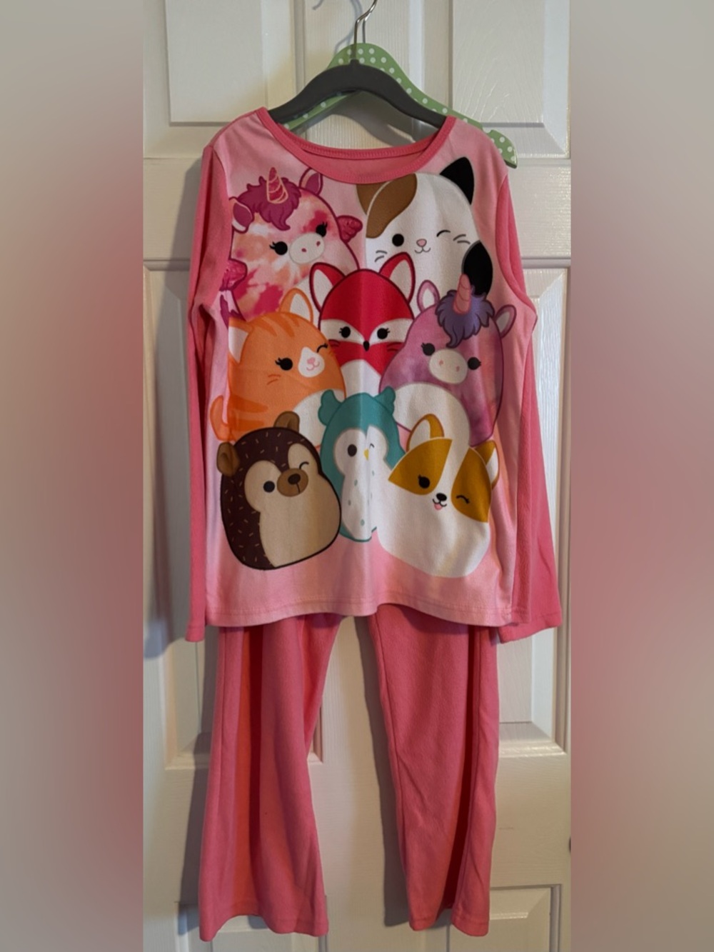 Squishmallows Pink Kids Pajama Set with Colorful Animal Faces